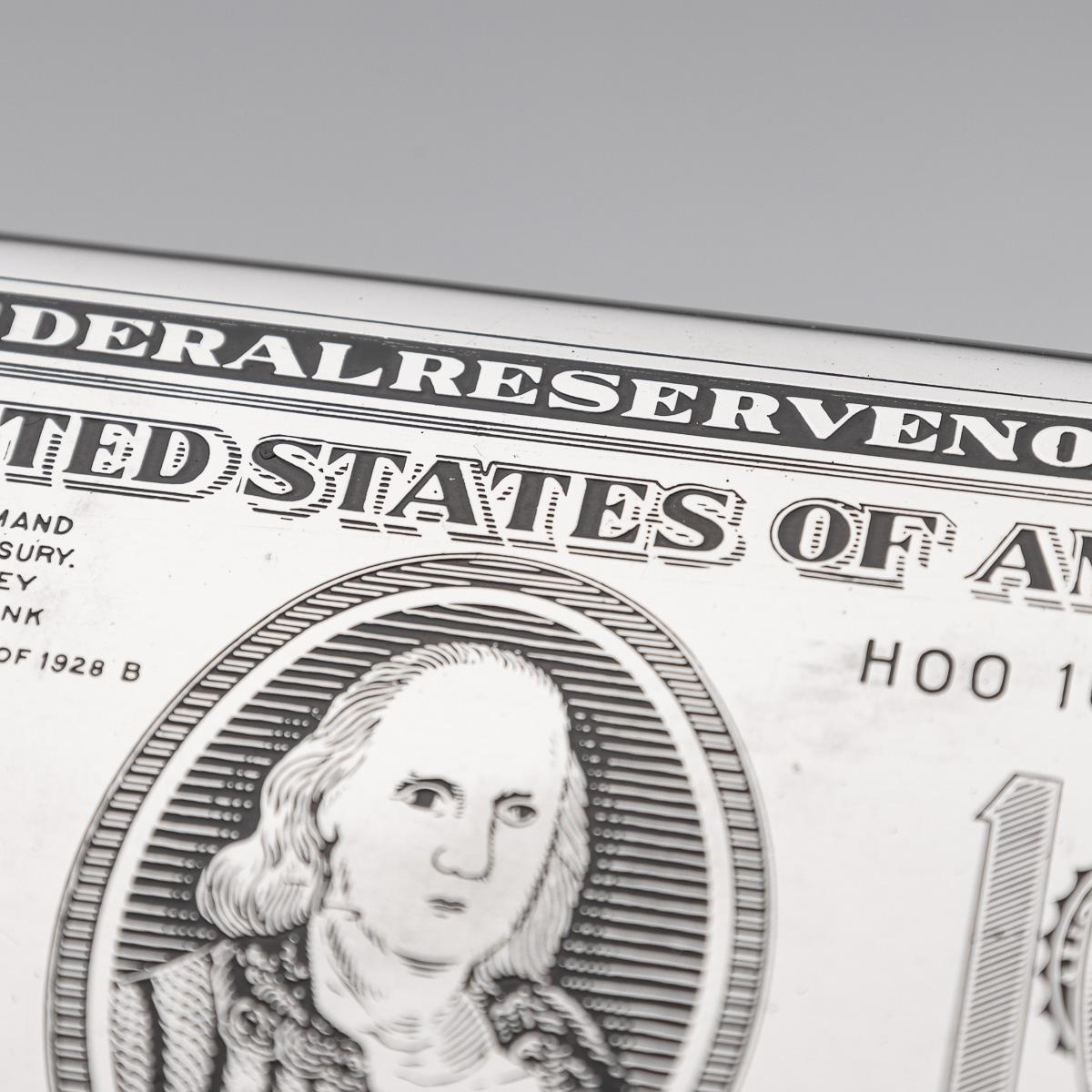 Portasigarette e accendino americano placcato argento del XX secolo a forma di cento dollari in vendita 9