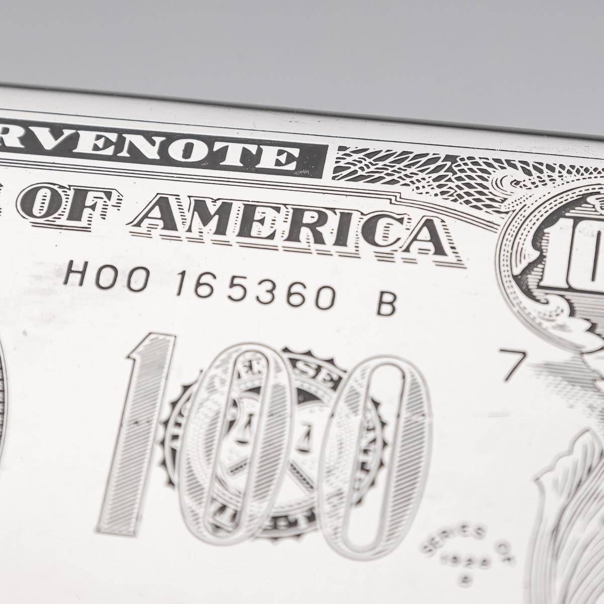 Portasigarette e accendino americano placcato argento del XX secolo a forma di cento dollari in vendita 10