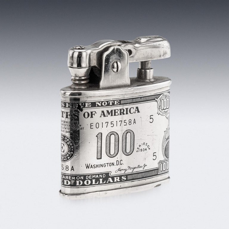 20thC American Silver-Plated Cigarette Case and Lighter Shaped As A Hundred  Dollar For Sale at 1stDibs