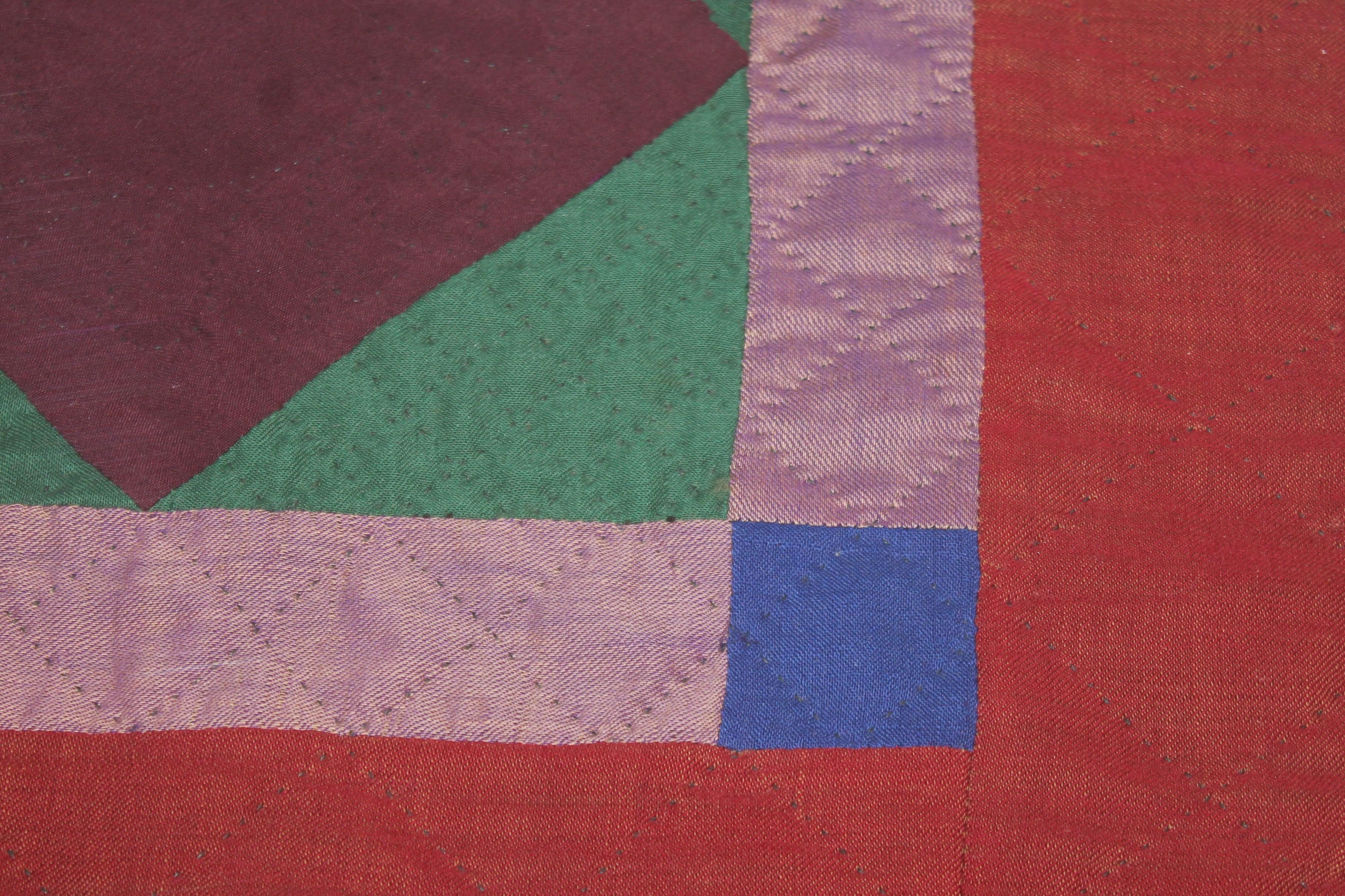 20thc Amish Wool Diamond in a Square Doll Quilt, Mounted In Good Condition In Los Angeles, CA