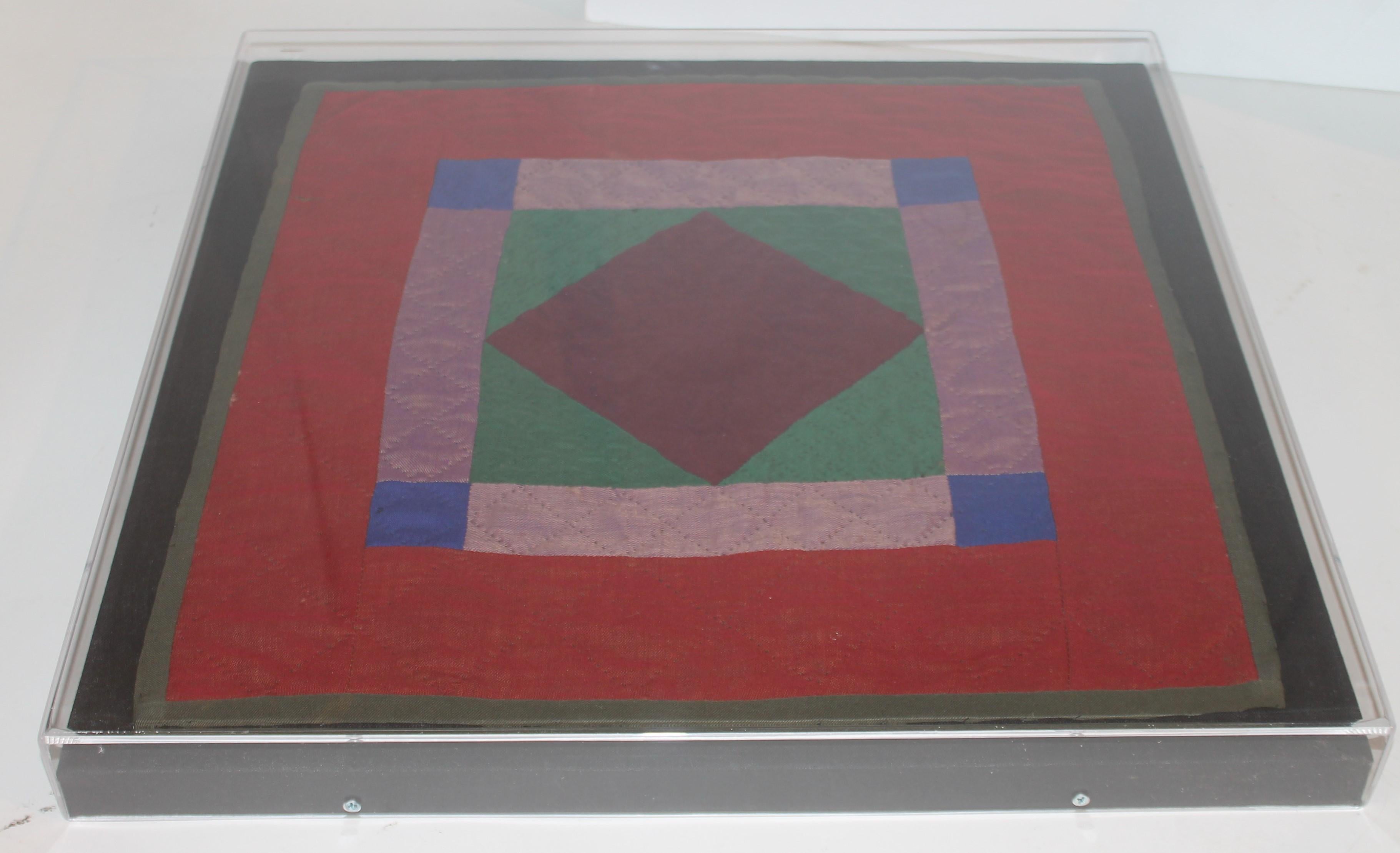 Mid-20th Century 20thc Amish Wool Diamond in a Square Doll Quilt, Mounted