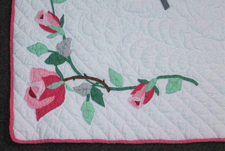 20thc Applique Roses Quilt For Sale at 1stDibs