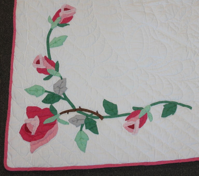 20thc Applique Roses Quilt For Sale at 1stDibs