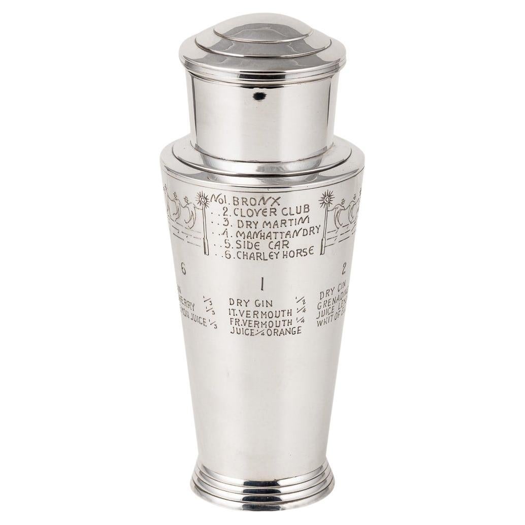 20thC Art Deco Silver Plated Cocktail Shaker, Keith Murray For Mappin & Webb For Sale