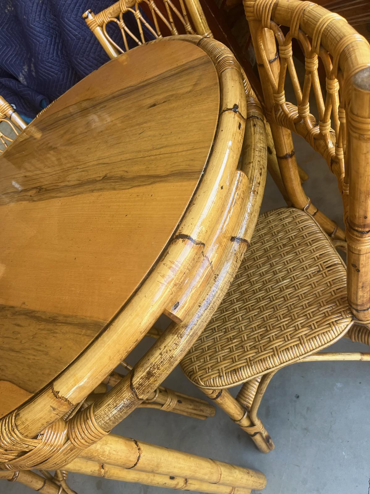 Adirondack 20th Century Bamboo Table & Chairs For Sale