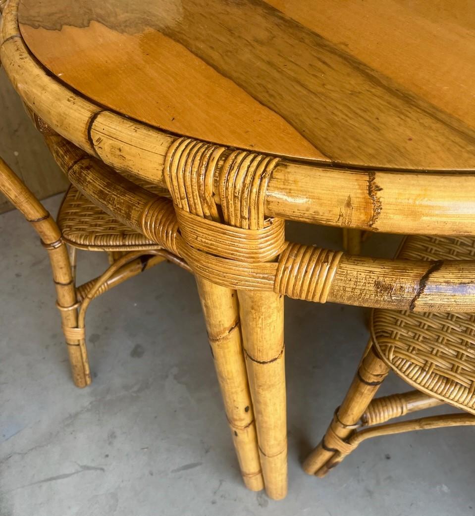 American 20th Century Bamboo Table & Chairs For Sale