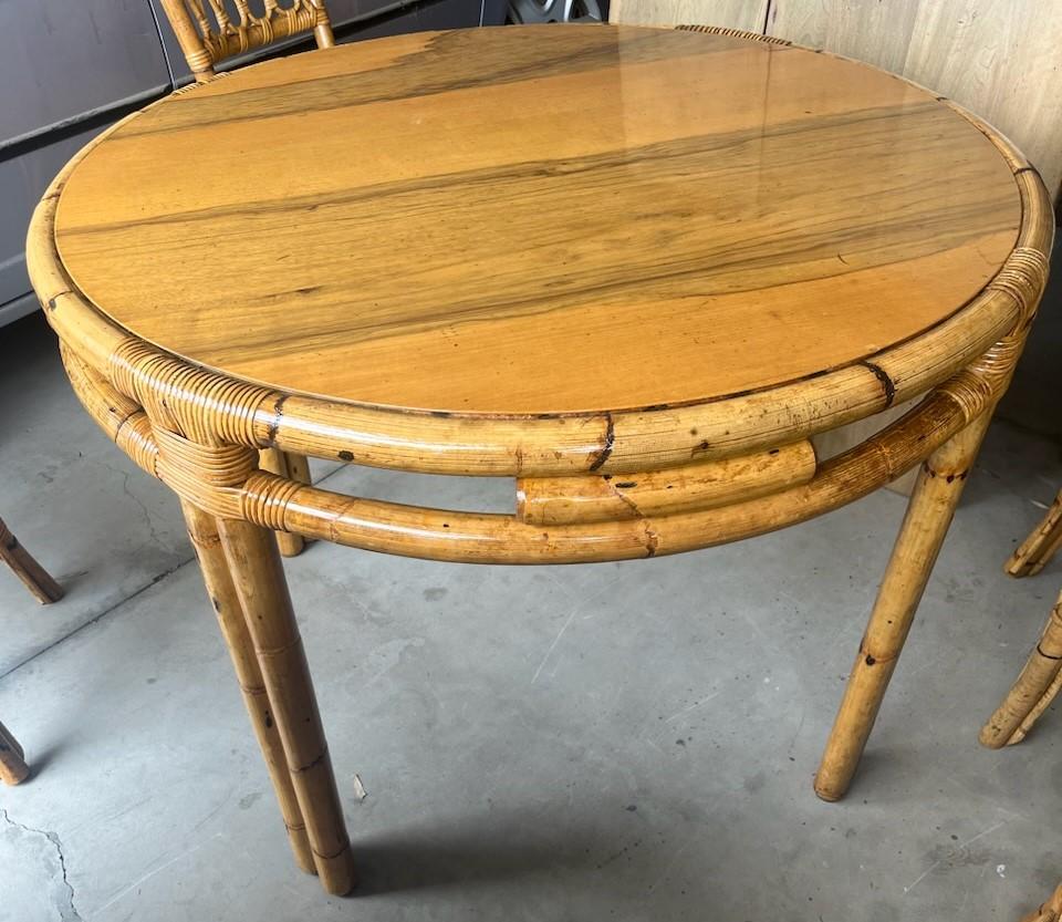 Varnished 20th Century Bamboo Table & Chairs For Sale