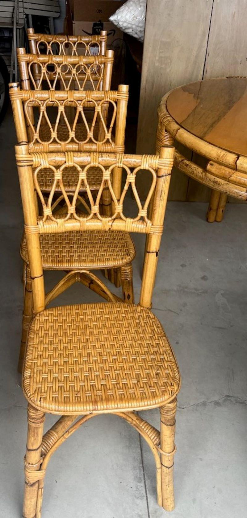 20th Century Bamboo Table & Chairs For Sale 1