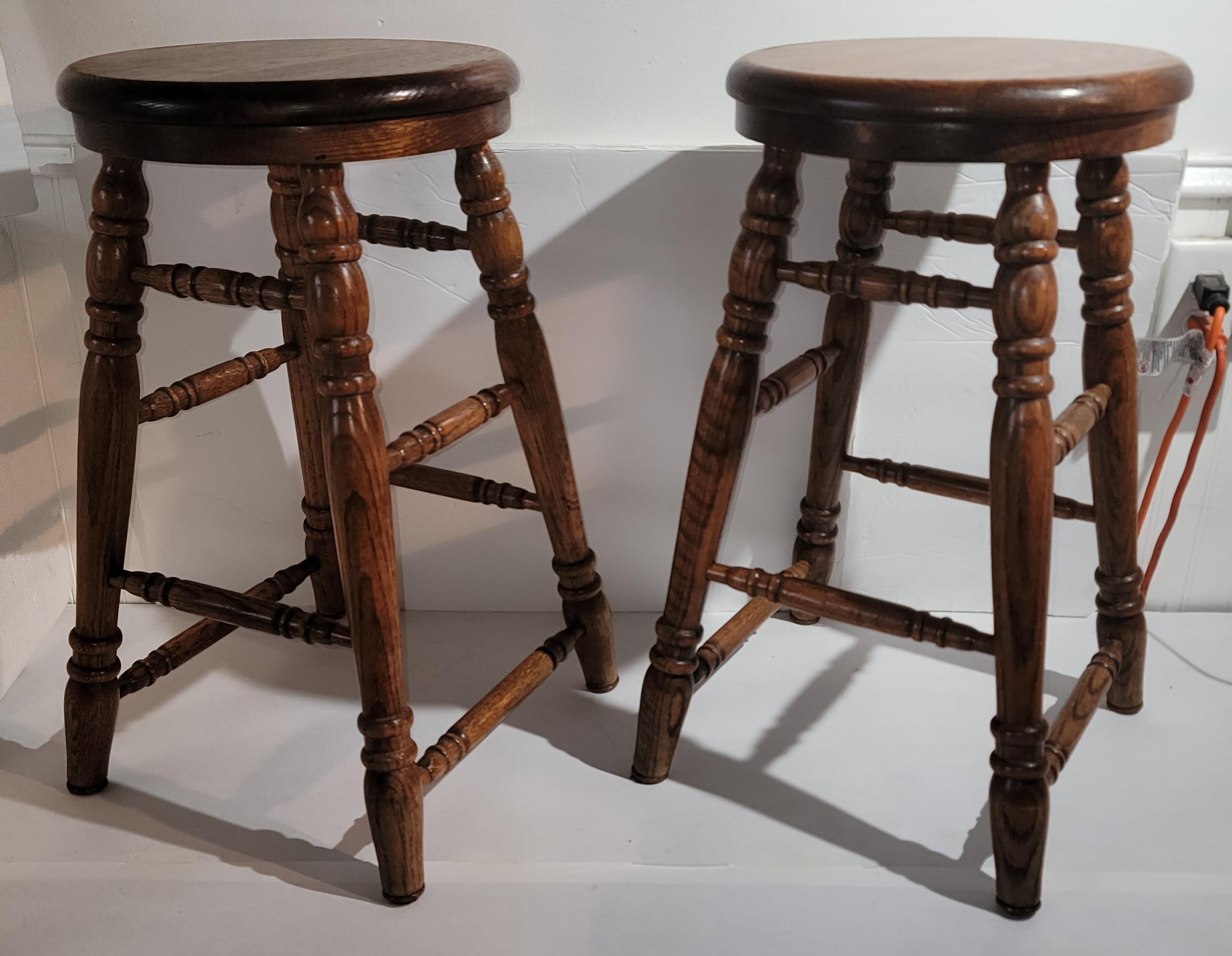 Wood 20thc Bar Stools, Pair For Sale
