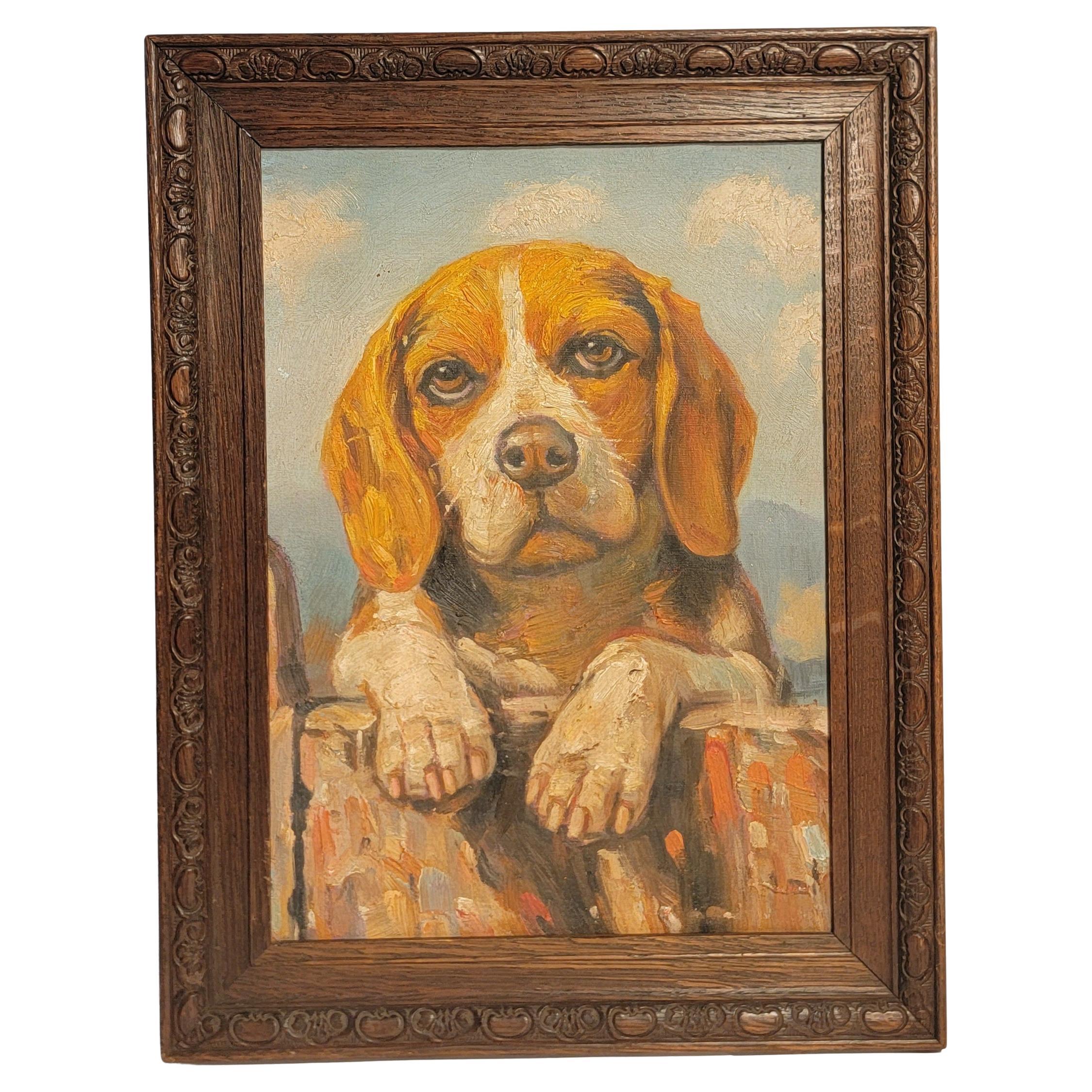 20Thc Beagle Oil Painting From England