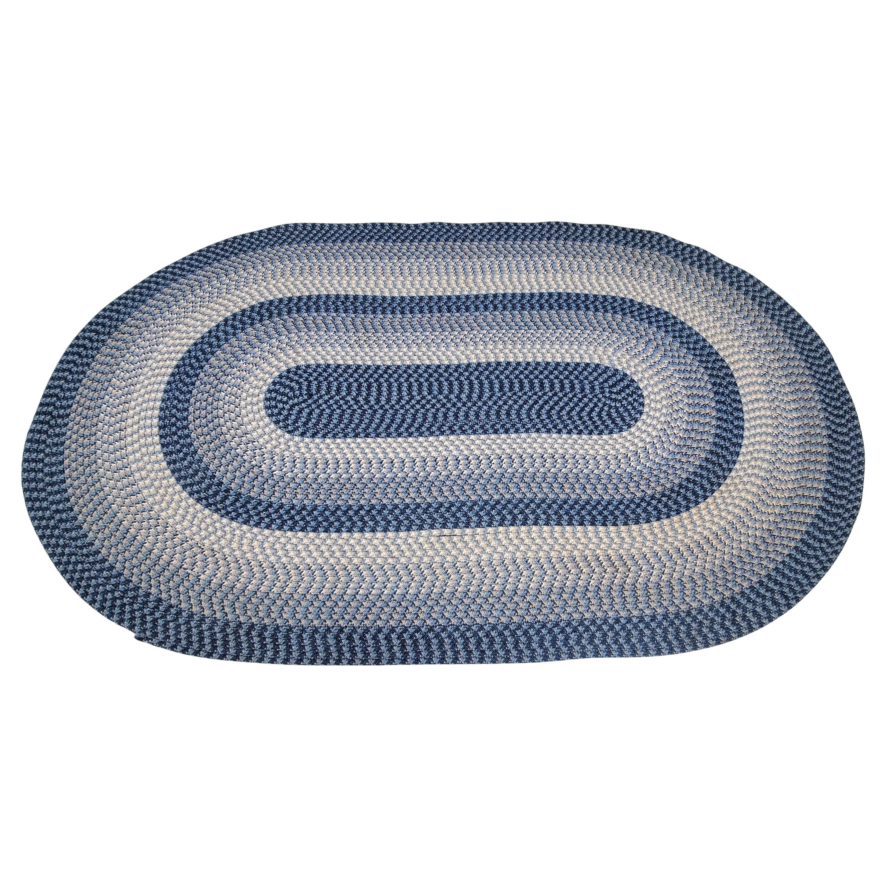 20thc Blue & Grey Room Size Braided Rug