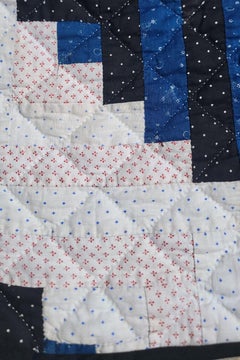 20thc Blue & White Log Cabin Quilt