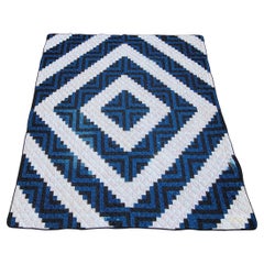 20thc Blue & White Log Cabin Quilt