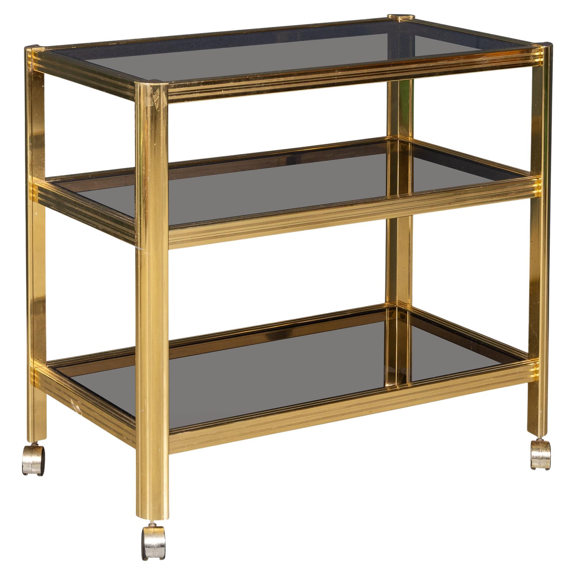 20thC Brass 
Smoked Glass Drinks Trolley Attributed To Maison Jansen C.1970 For Sale