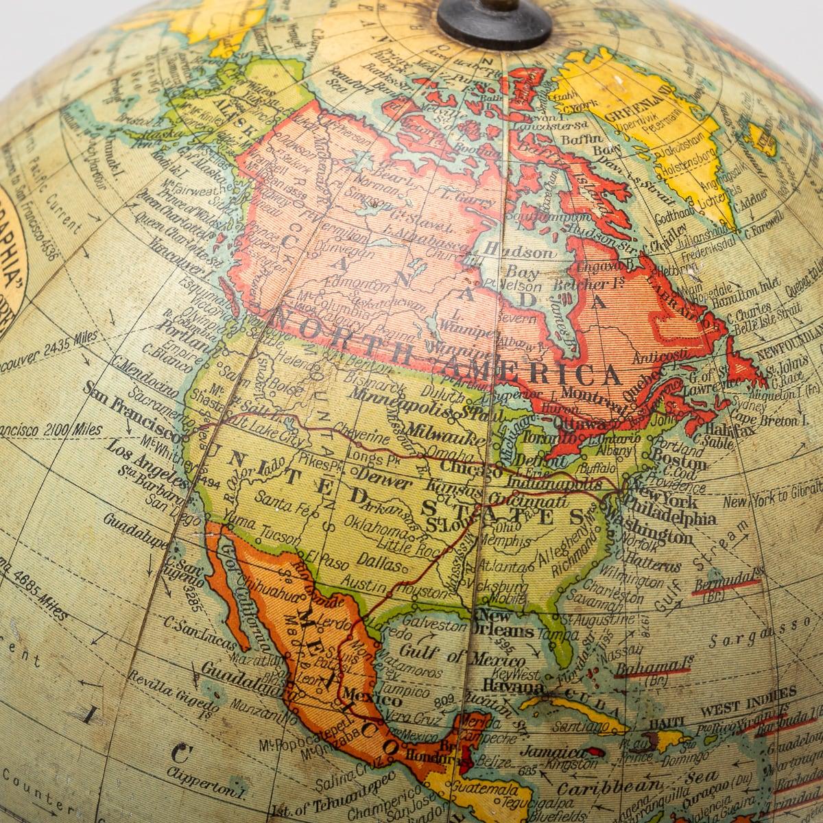 Globe géographique britannique du 20e siècle dirigé par une statue d'Atlas en bronze, vers 1920 en vente 6