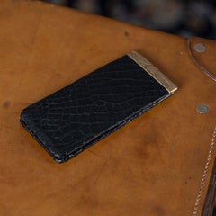 20thC British Solid Gold & Black Crocodile Leather Cigar Case, Alfred Dunhill