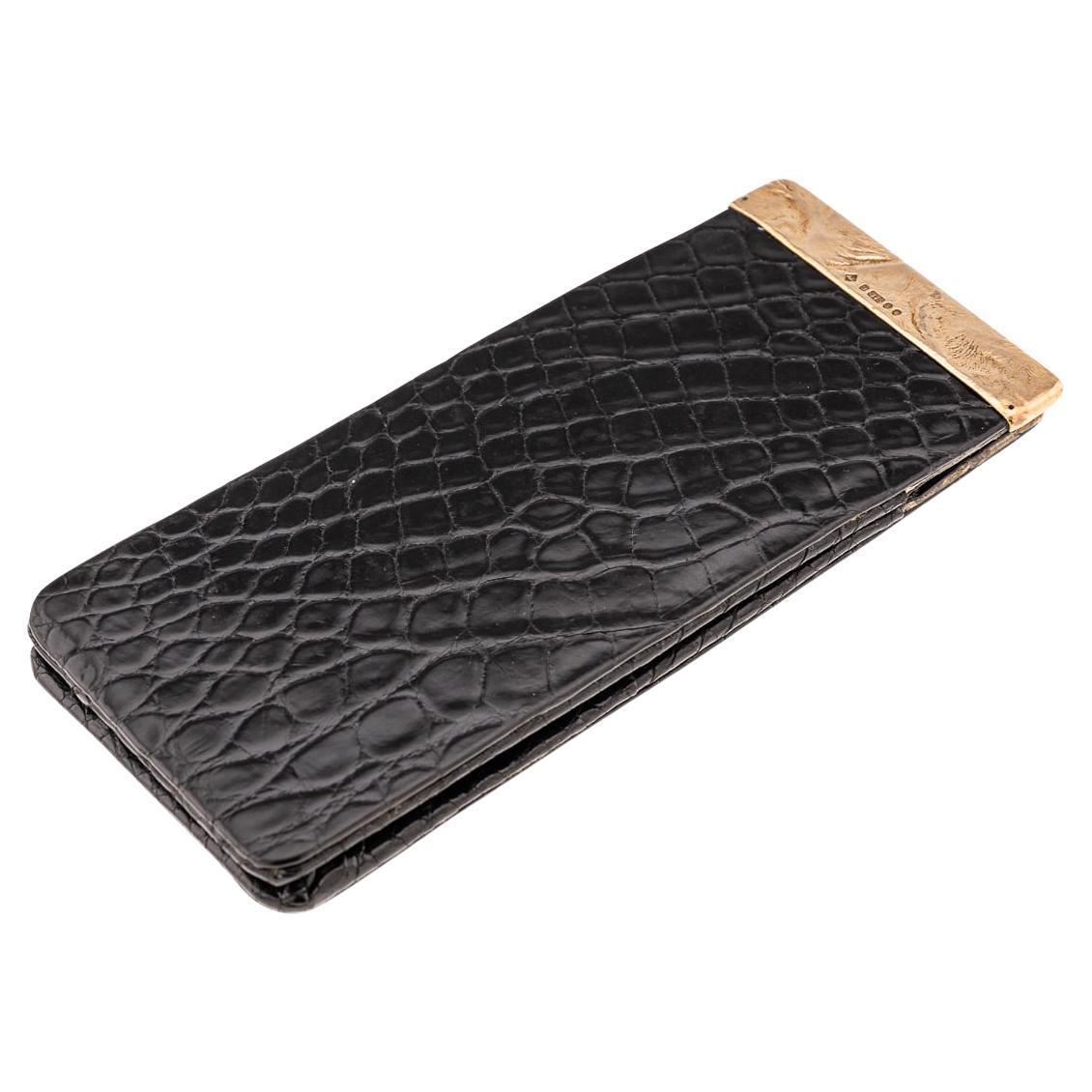 20thC British Solid Gold & Black Crocodile Leather Cigar Case, Alfred Dunhill