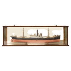 20thC Builder's Mirror-Back Half Model Of A Steamer Cargo Ship, England, c.1930