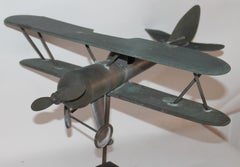 20th Century Patinaed Copper Airplane Weather Vane, Rare