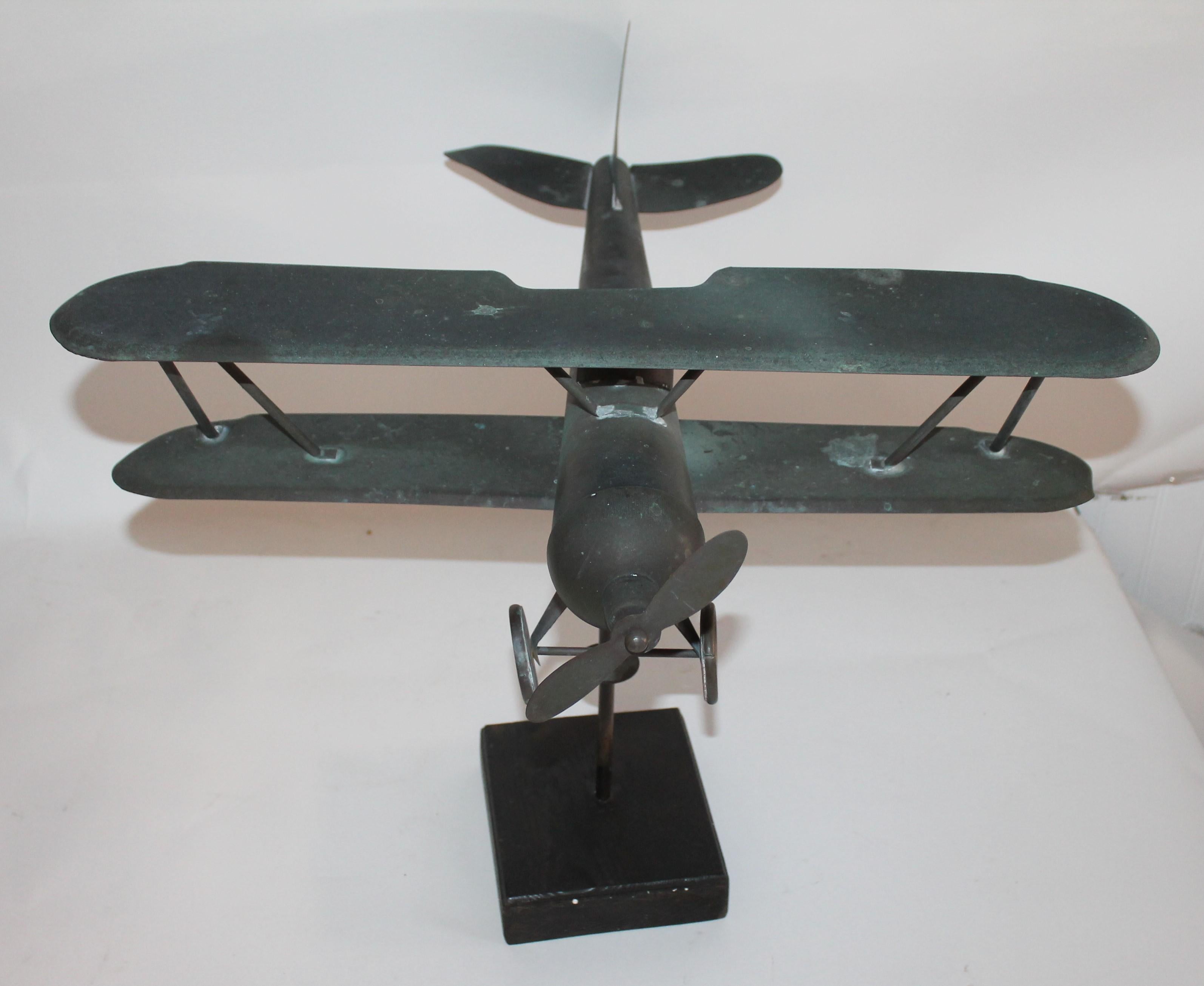 American 20th Century Patinaed Copper Airplane Weather Vane, Rare For Sale