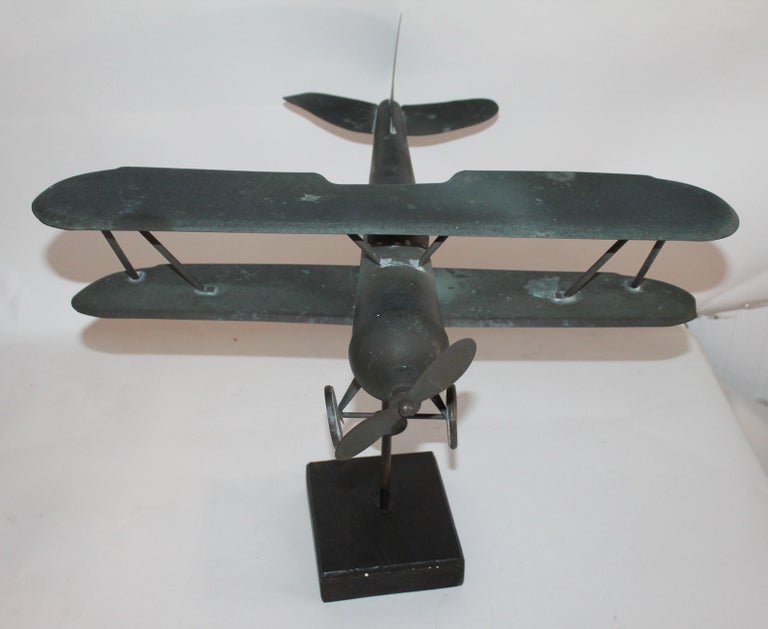 20th Century Patinaed Copper Airplane Weather Vane, Rare For Sale 1