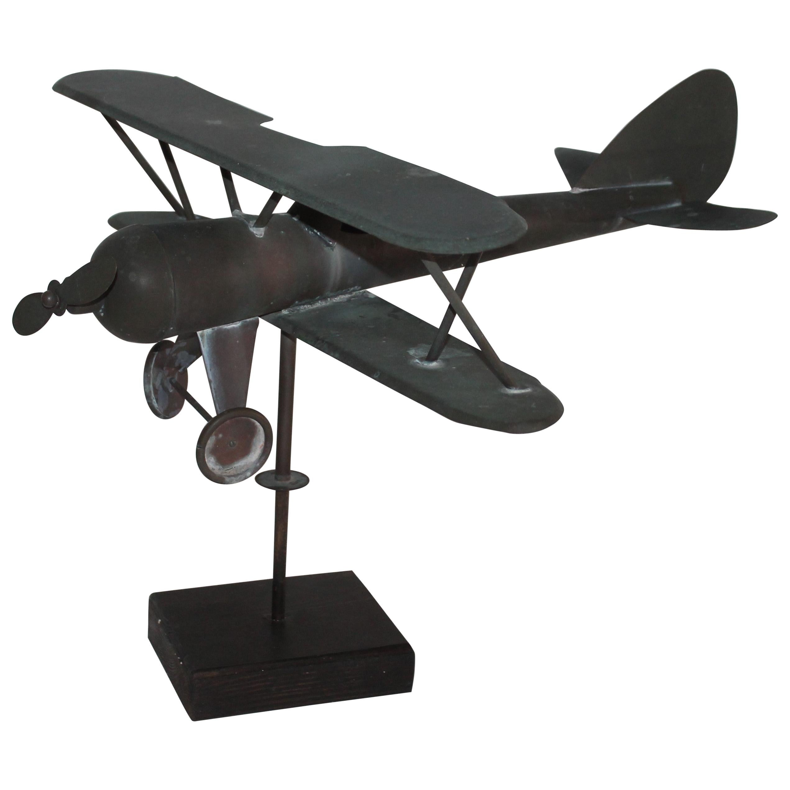 20th Century Patinaed Copper Airplane Weather Vane, Rare