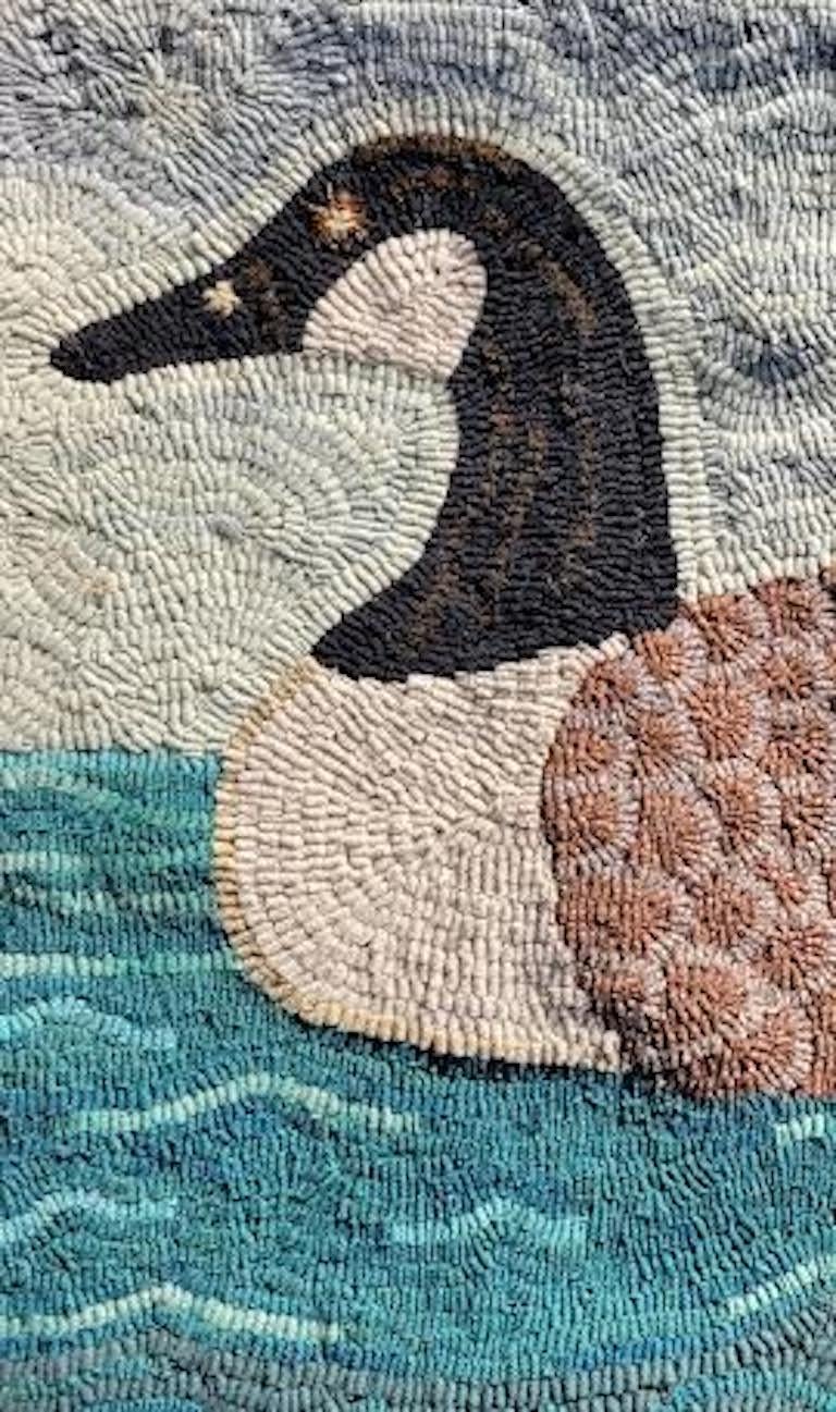 Adirondack 20thc Canadian Goose Mounted Hooked Rug For Sale