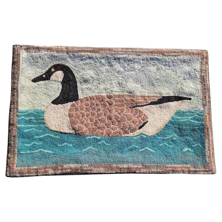 20thc Canadian Goose Mounted Hooked Rug For Sale