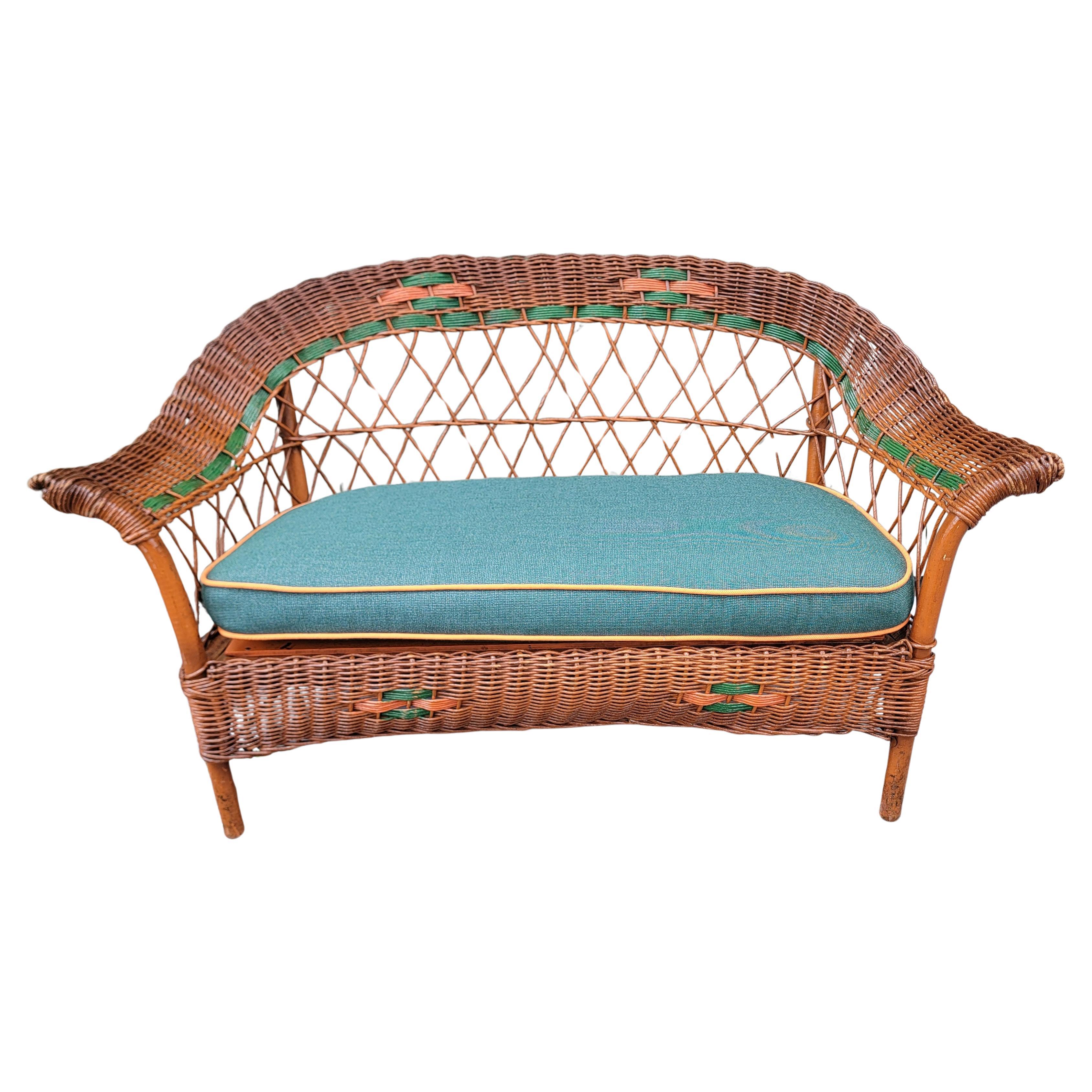 20Thc Child's Wicker Settee/ Sofa For Sale