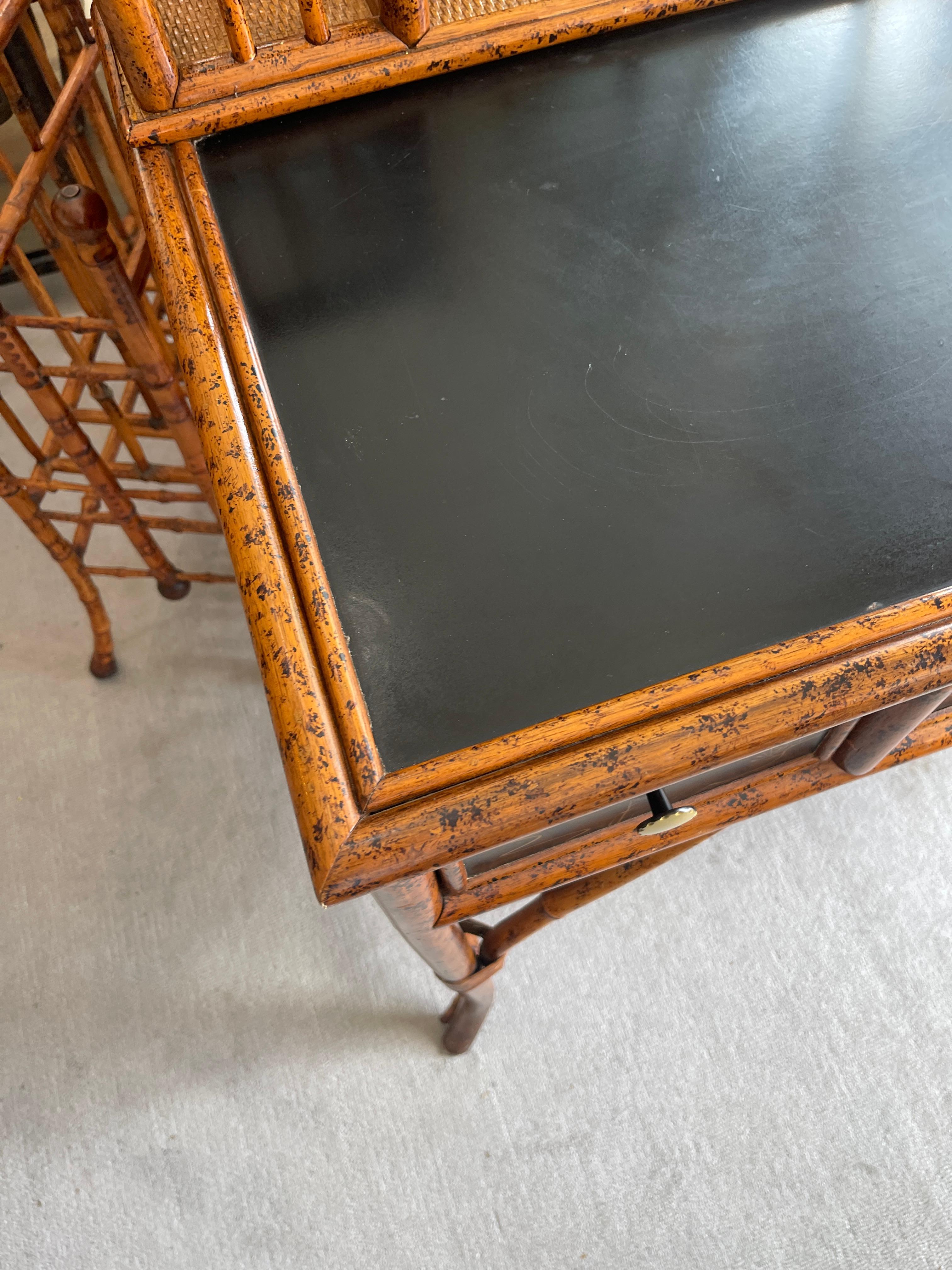 20Th.C. Chinoiserie Bamboo, Rattan  & Black  Lacquer Writing  Desk 5