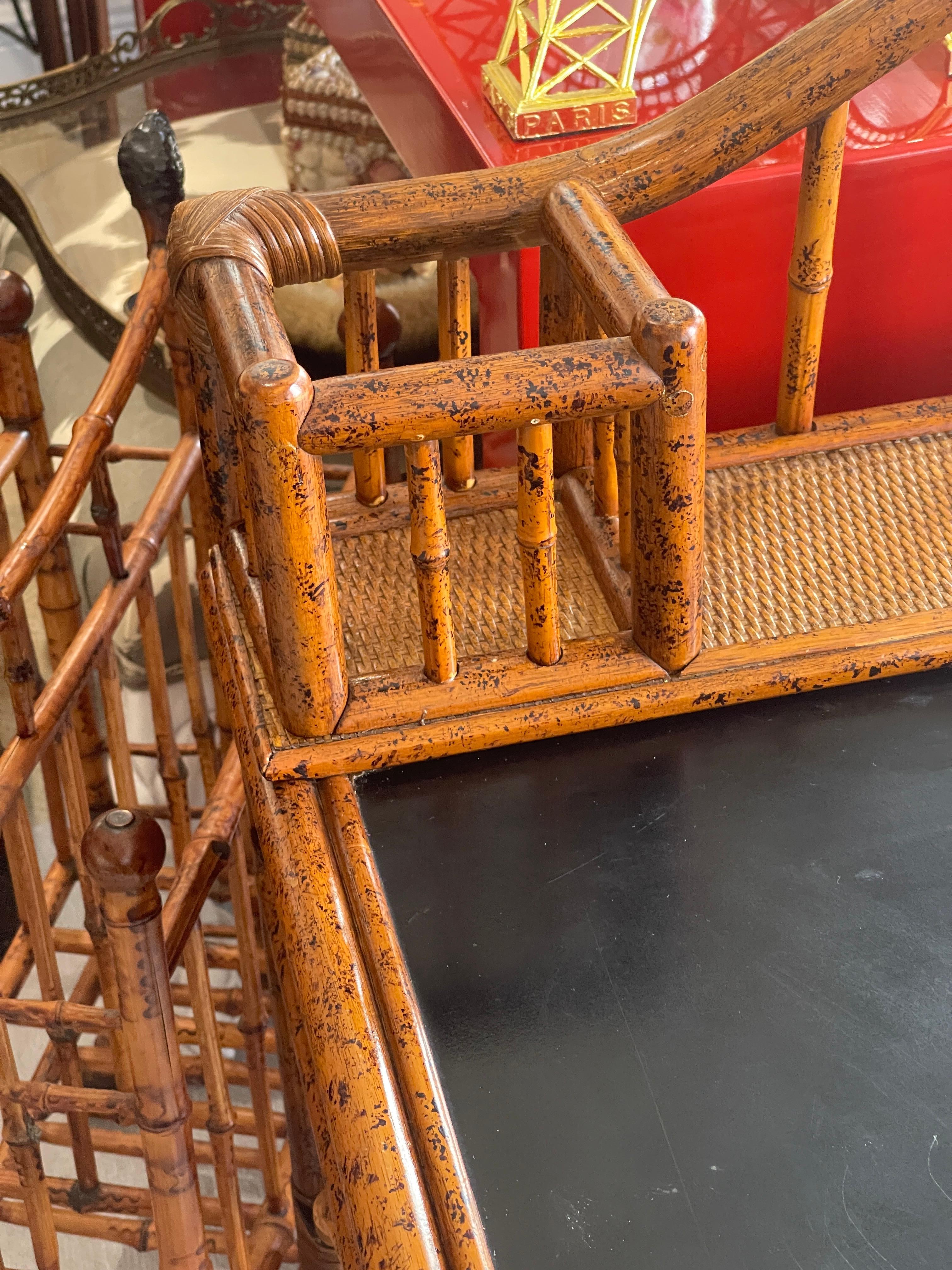 20Th.C. Chinoiserie Bamboo, Rattan  & Black  Lacquer Writing  Desk 2