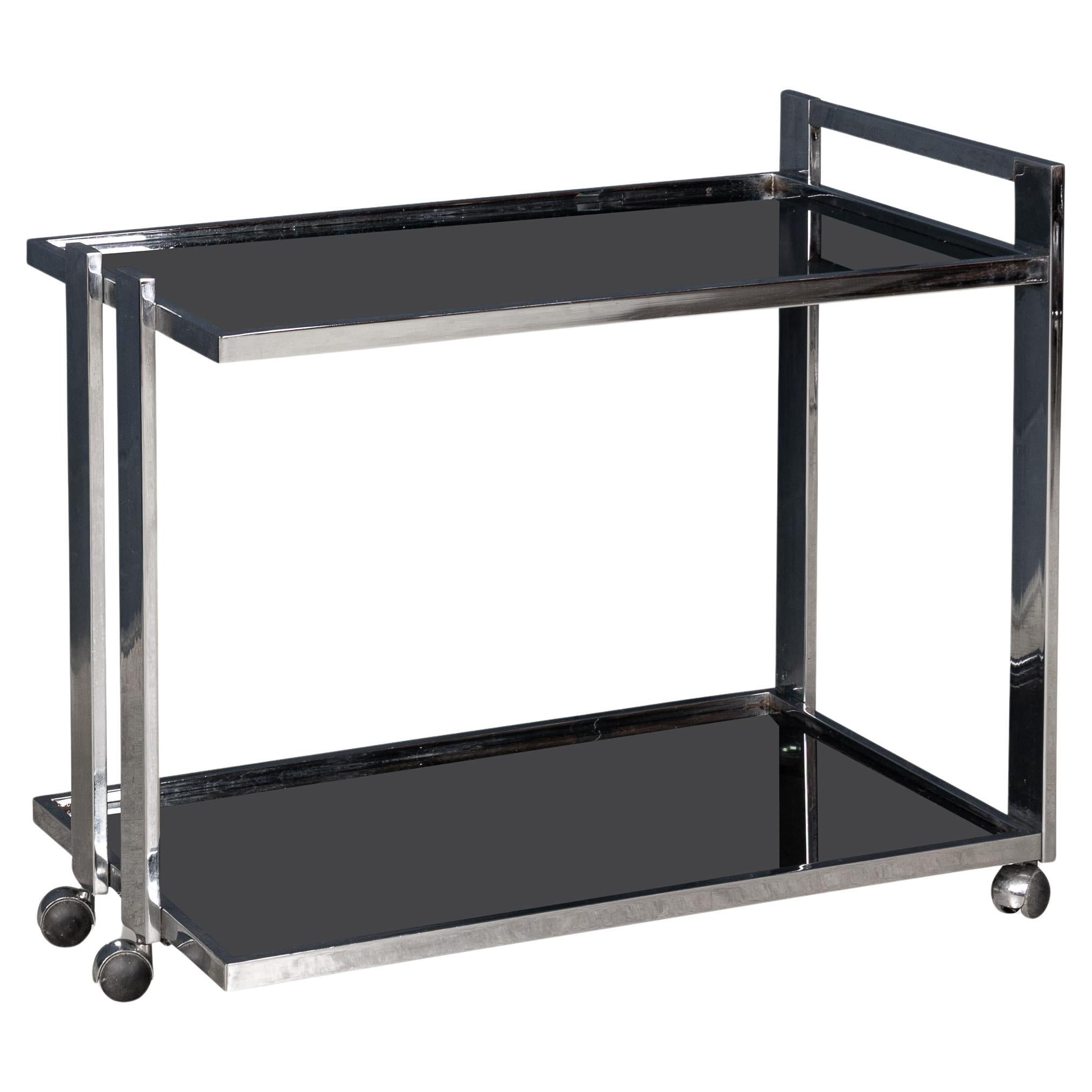 20thC Chrome 
Smoked Glass Drinks Trolley Attributed To Romeo Rega C.1970