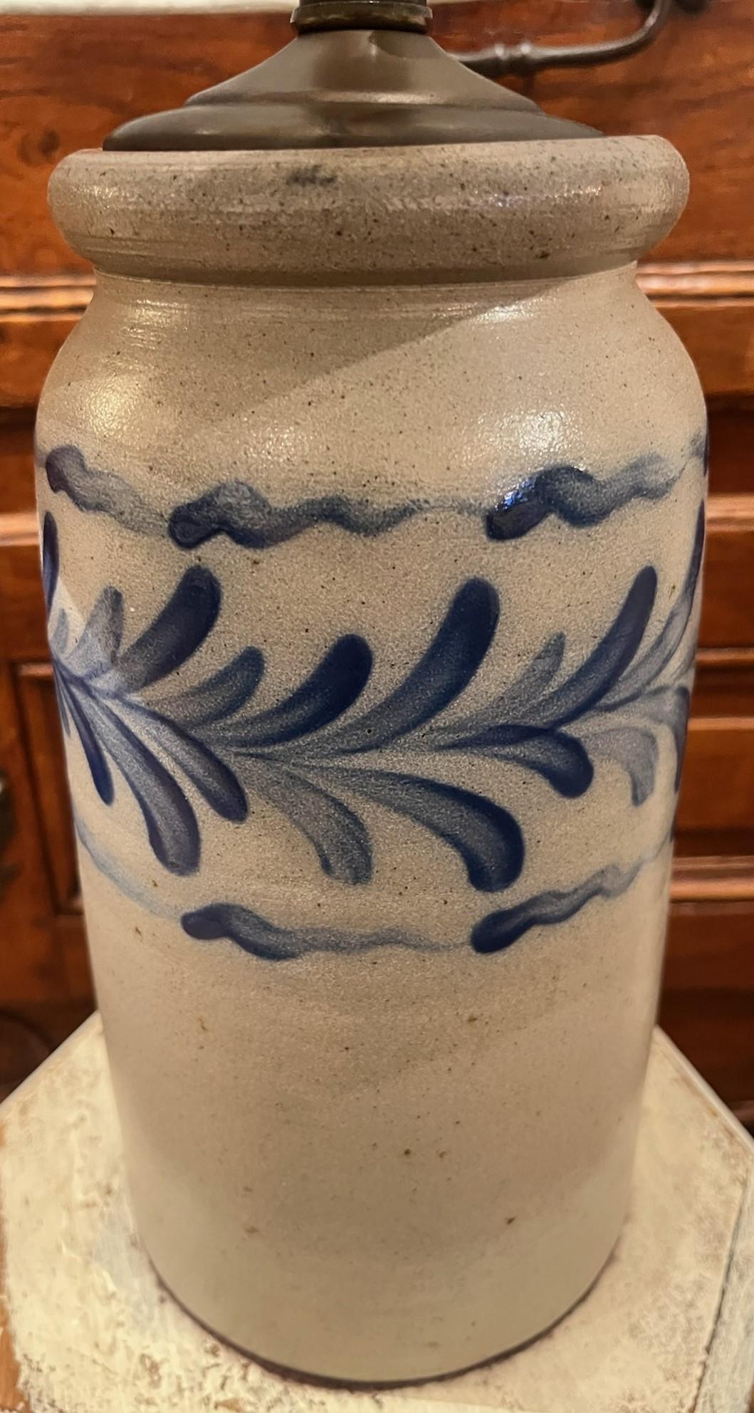 American 20thc Decorated Crock Lamp For Sale