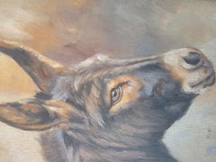 20Thc Donkey Oil Painting in Vintage Frame