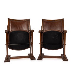 20th Century Edwardian Mahogany and Leather Cinema / Theatre Chairs, circa 1900