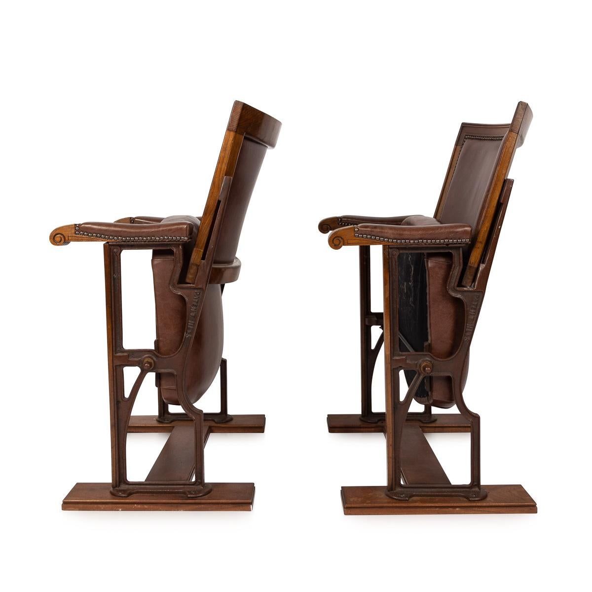 English 20th Century Edwardian Mahogany and Leather Cinema / Theatre Chairs, circa 1900 For Sale