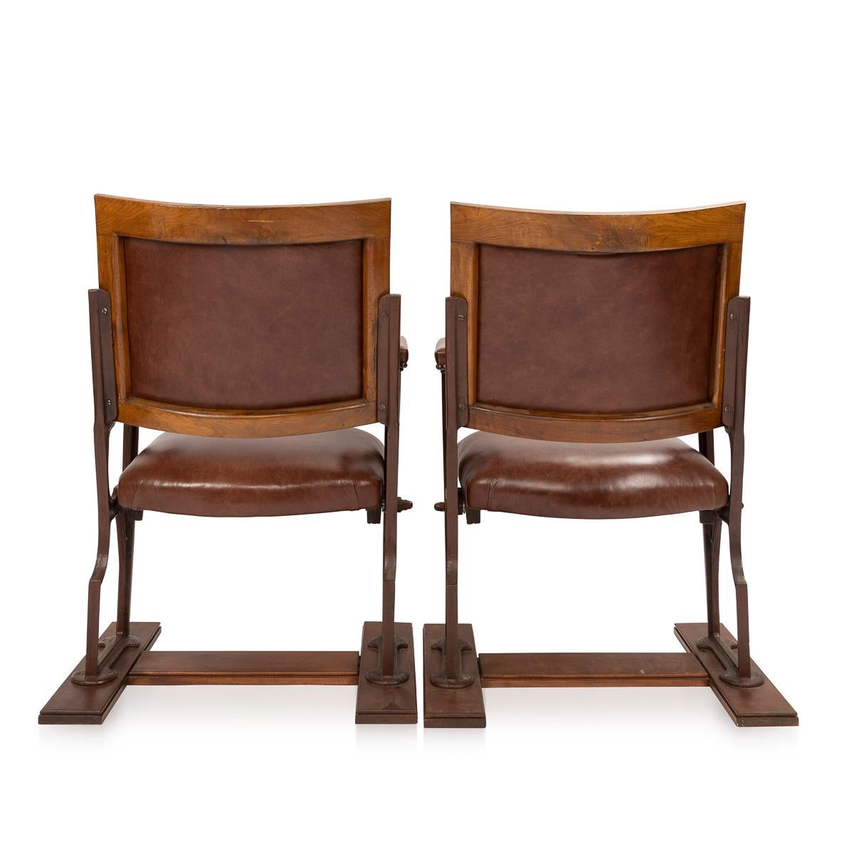 20th Century Edwardian Mahogany and Leather Cinema / Theatre Chairs, circa 1900 In Good Condition For Sale In Royal Tunbridge Wells, Kent