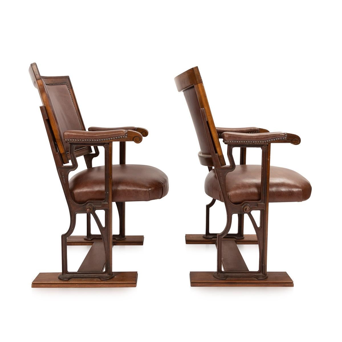 20th Century Edwardian Mahogany and Leather Cinema / Theatre Chairs, circa 1900 For Sale 1