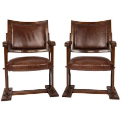 20th Century Edwardian Mahogany and Leather Cinema / Theatre Chairs, circa 1900