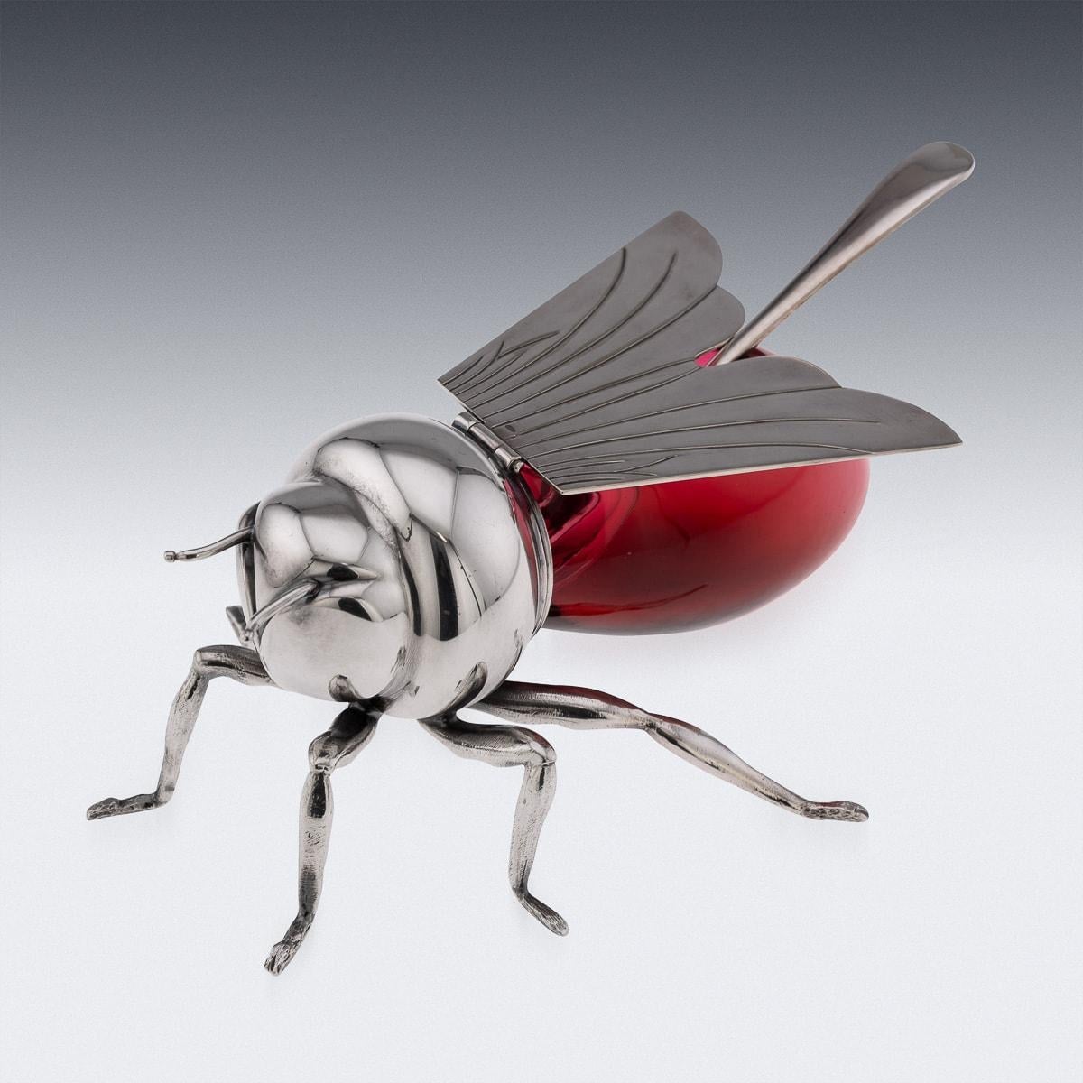Other 20thC English Silver Plated Novelty Wasp Condiment Bowl & Spoon, Mappin & Webb For Sale