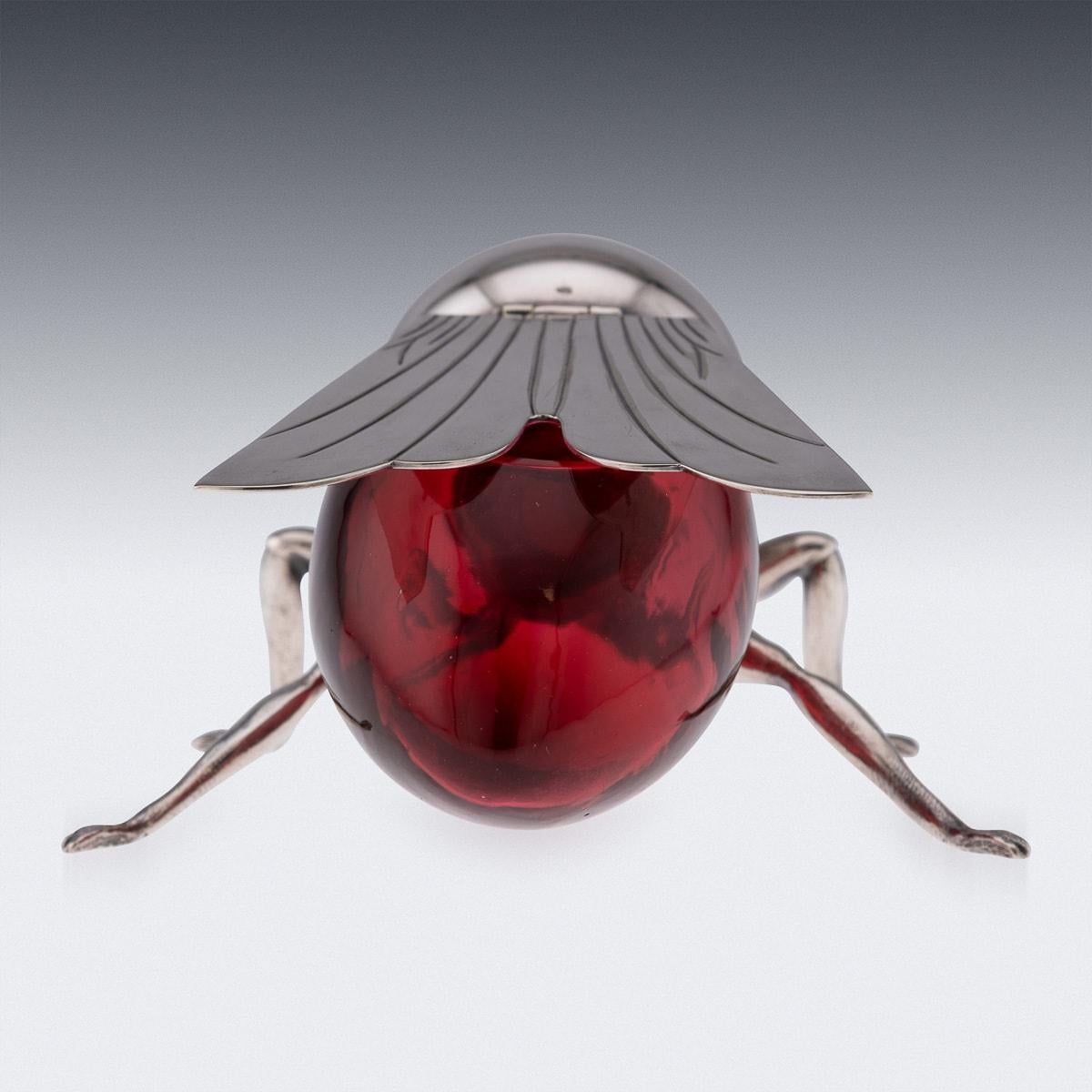 20th Century 20thC English Silver Plated Novelty Wasp Condiment Bowl & Spoon, Mappin & Webb For Sale