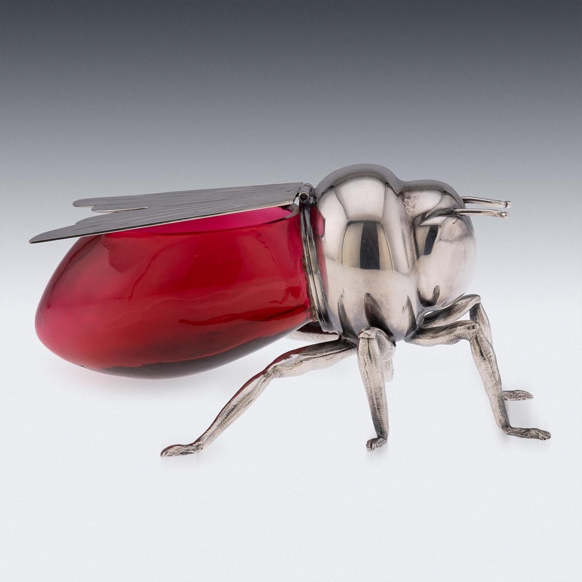 20thC English Silver Plated Novelty Wasp Condiment Bowl & Spoon, Mappin & Webb For Sale 1