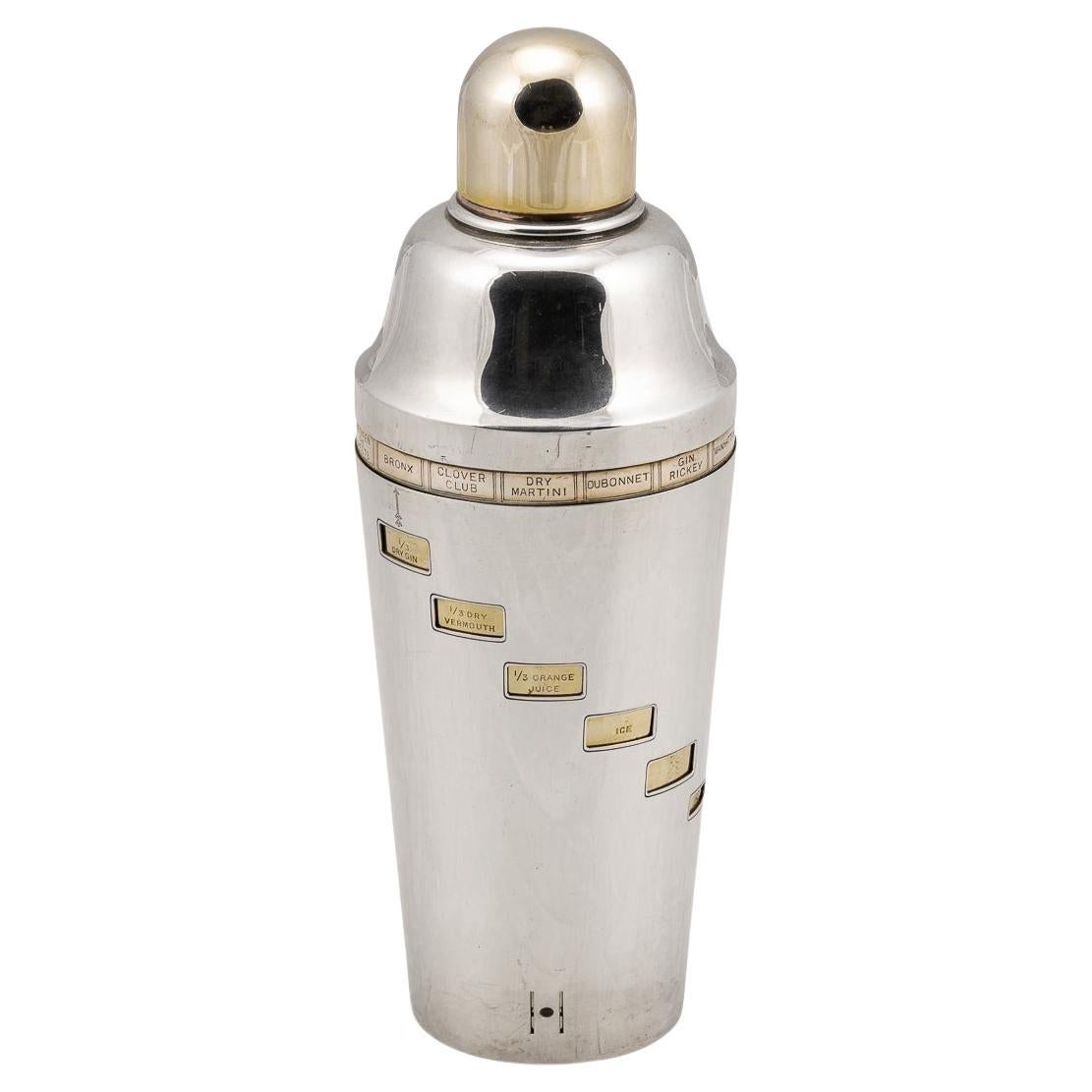 20thC English Silver Plated "Recipe" Cocktail Shaker By Finnigans Ltd c.1930