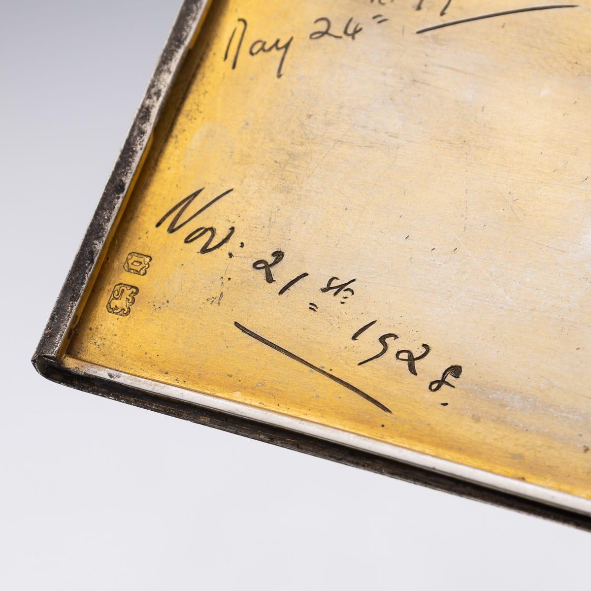 20thC English Solid Silver & 9K Gold Cigar Case By Cartier Of New Bond St c.1929 For Sale 4