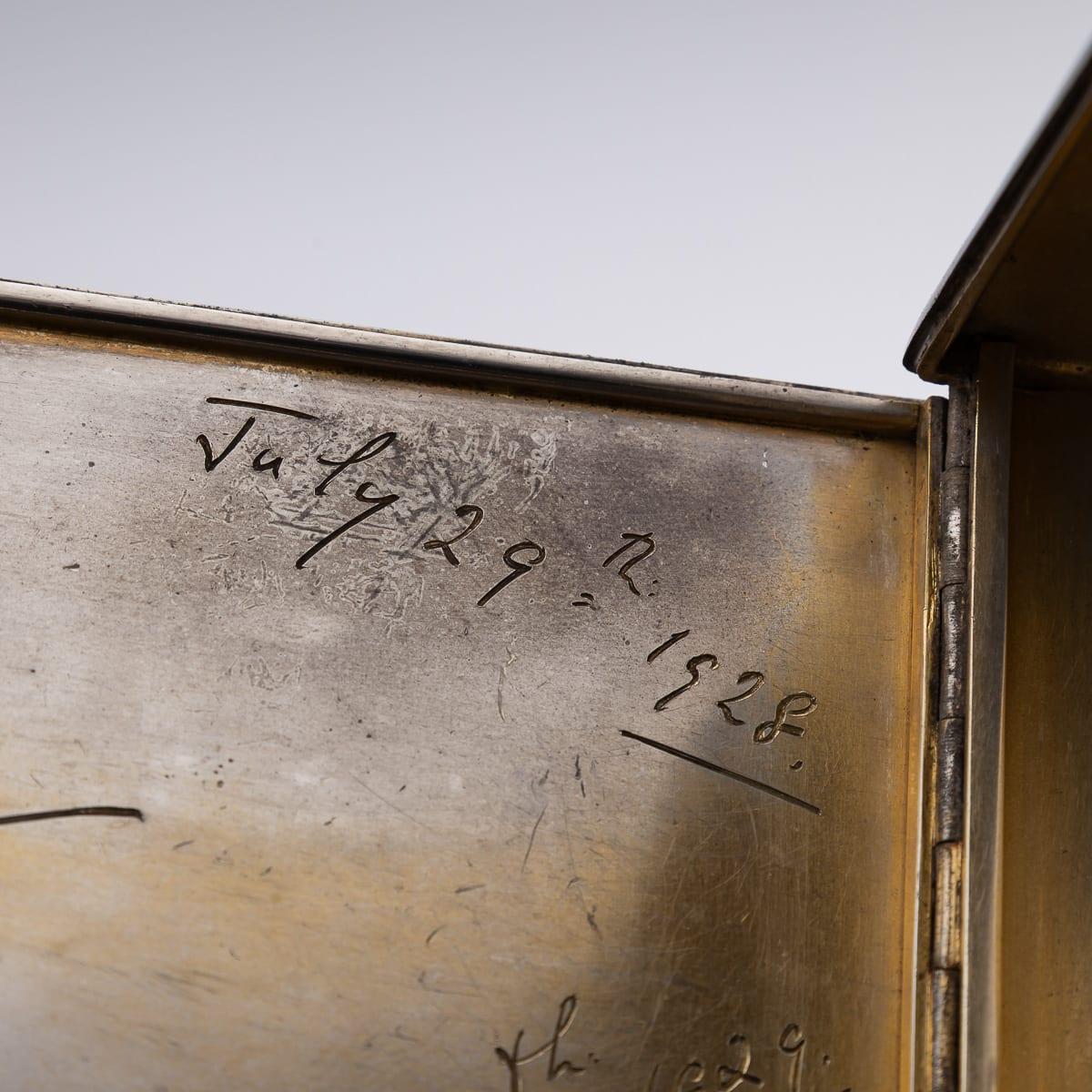 20thC English Solid Silver & 9K Gold Cigar Case By Cartier Of New Bond St c.1929 For Sale 7