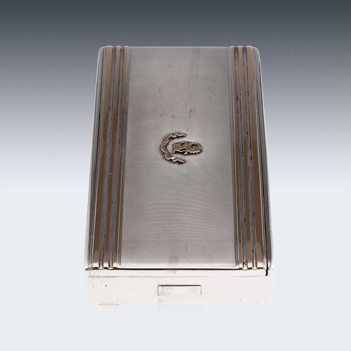 20thC English Solid Silver & 9K Gold Cigar Case By Cartier Of New Bond St c.1929 In Good Condition For Sale In Royal Tunbridge Wells, Kent