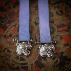 20thC English Solid Silver & Blue Silk 'Japanese Tiger' Bookmark By Kate Shea
