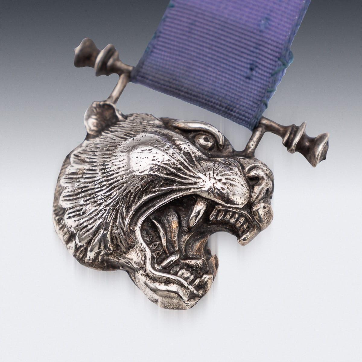 British 20thC English Solid Silver & Blue Silk 'Japanese Tiger' Bookmark By Kate Shea For Sale