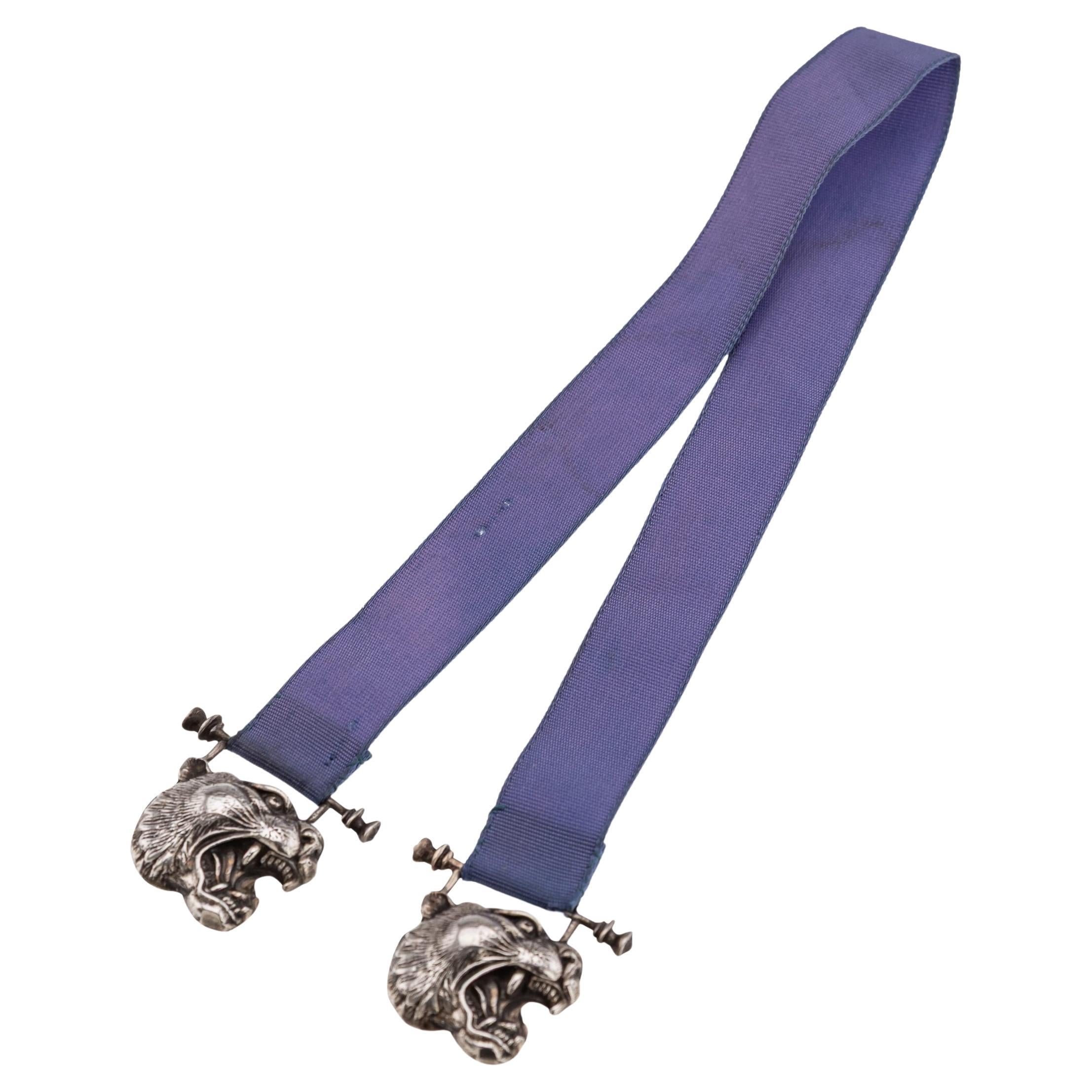 20thC English Solid Silver & Blue Silk 'Japanese Tiger' Bookmark By Kate Shea For Sale