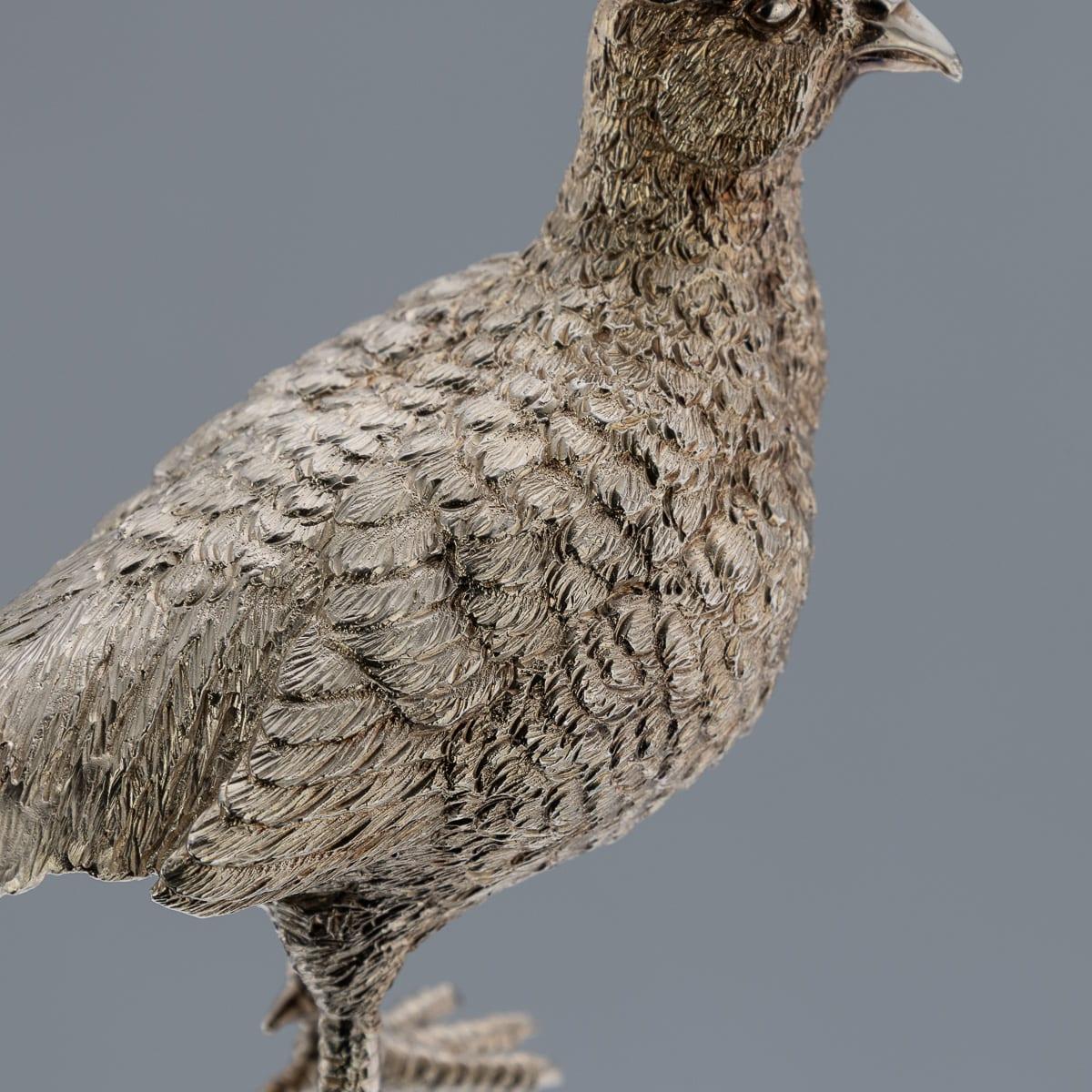 20thC English Solid Silver Pair Of Pheasant Salt & Pepper Shakers, Asprey c.1970 im Angebot 4